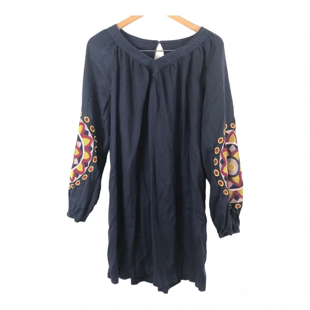 Crown & Ivy Embellished Balloon Sleeve Dress Navy Size M - Picture 2 of 9